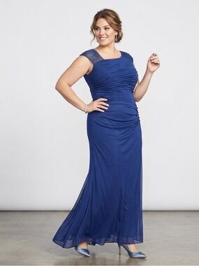 Alex Evenings Plus Size Ruched Rhinestone-Detail Gown 18W Electric Blue